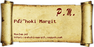 Páhoki Margit névjegykártya